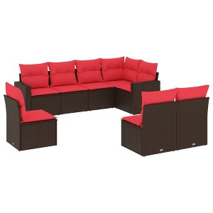 vidaXL 8 Piece Patio Sofa Set with Cushions - Brown and Red Without Table - 1 of 4