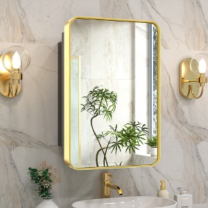 Keonjinn Metal Framed Gold Rectangular Framed Recessed/Surface Mount Medicine Cabinet with Mirror, Gold - 1 of 4