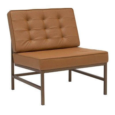 Mid-Century Modern Caramel Brown Leather Slipper Accent Chair