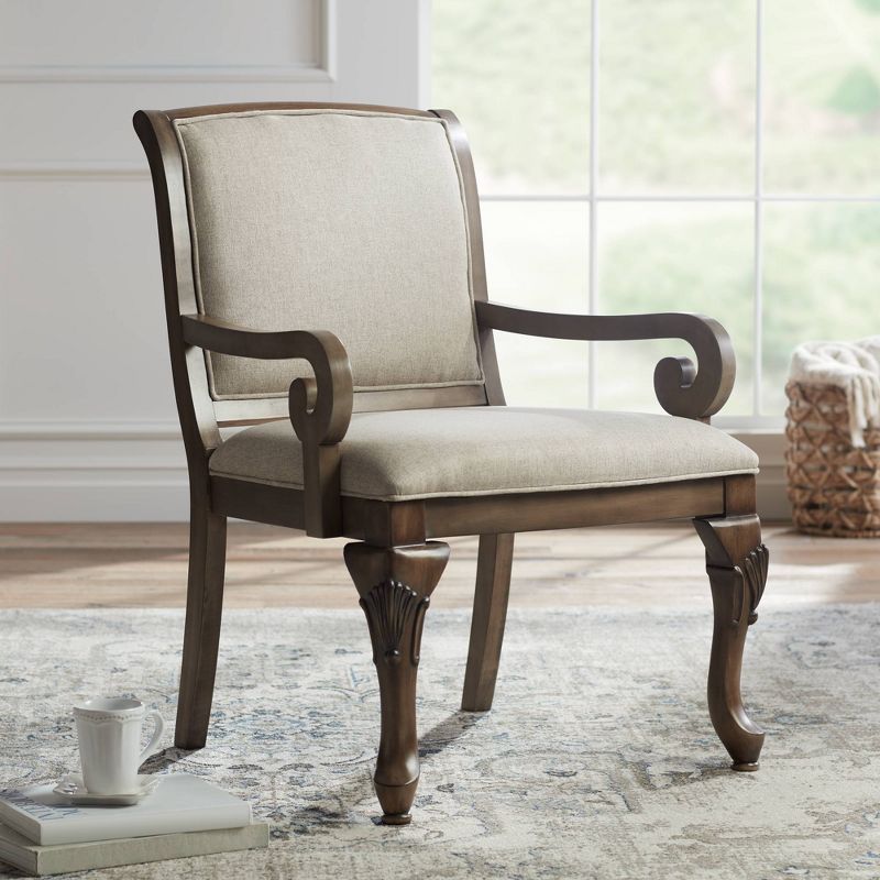 Kensington Hill Diana Beige Upholstered Wood Arm Traditional Accent Chair, 2 of 10