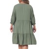 Agnes Orinda Women's Plus Size Flowy Casual Tie V Neck Lace Sleeve Ruffle Hem Midi Babydoll Dresses - 4 of 4