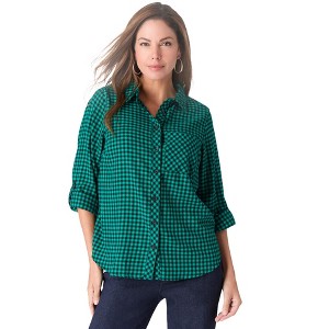 Roaman's Classic Plaid Button-Front Shirt - 1 of 4
