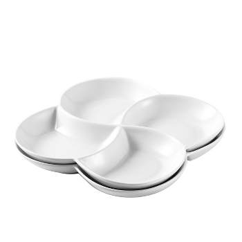 Bruntmor Ceramic 4-Section Stackable Serving Tray in Black Set of 2 Appetizer, Snack, Dessert Platters