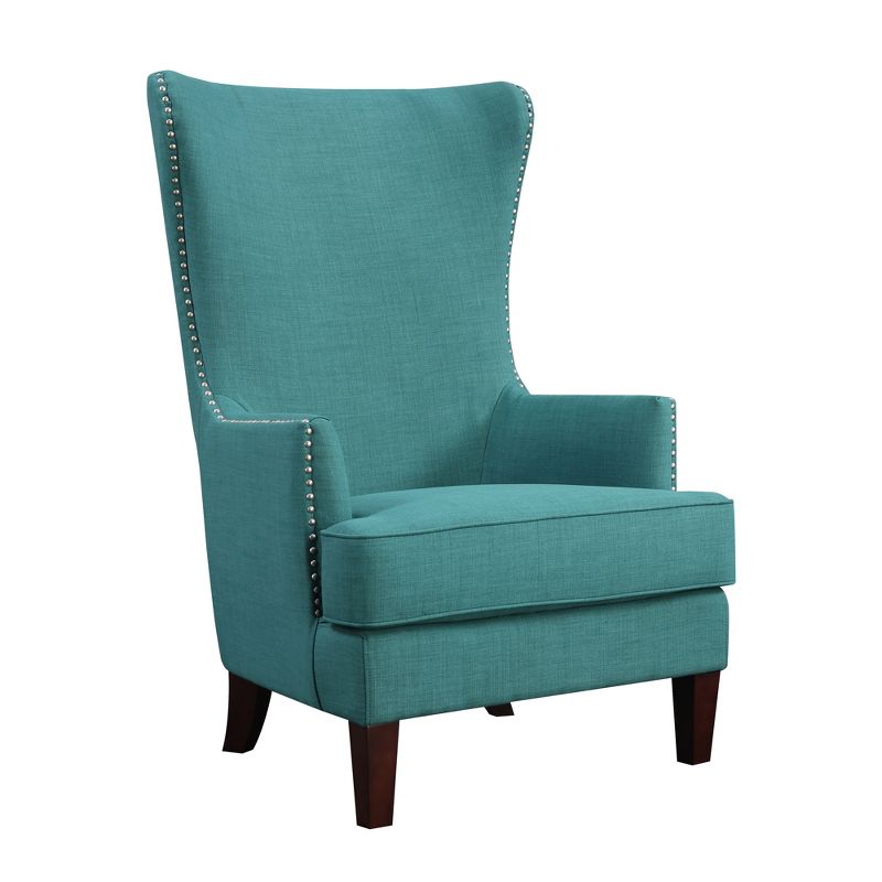 Heirloom Teal High-Back Accent Chair with Studded Trim