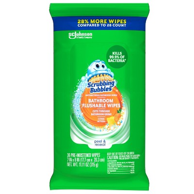 Scrubbing Bubbles Citrus Action Antibacterial Bathroom Flushable Wipes - 36ct