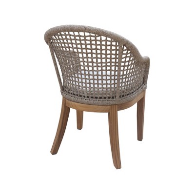 Set of Two Teak and Wicker Outdoor Dining Chairs with Cushions