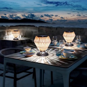Artloge 3 Colors 9'' Solar Panel Dimmable Nightstand Desk Lamp Rattan Table Lights Outdoor Indoor - 1 of 4