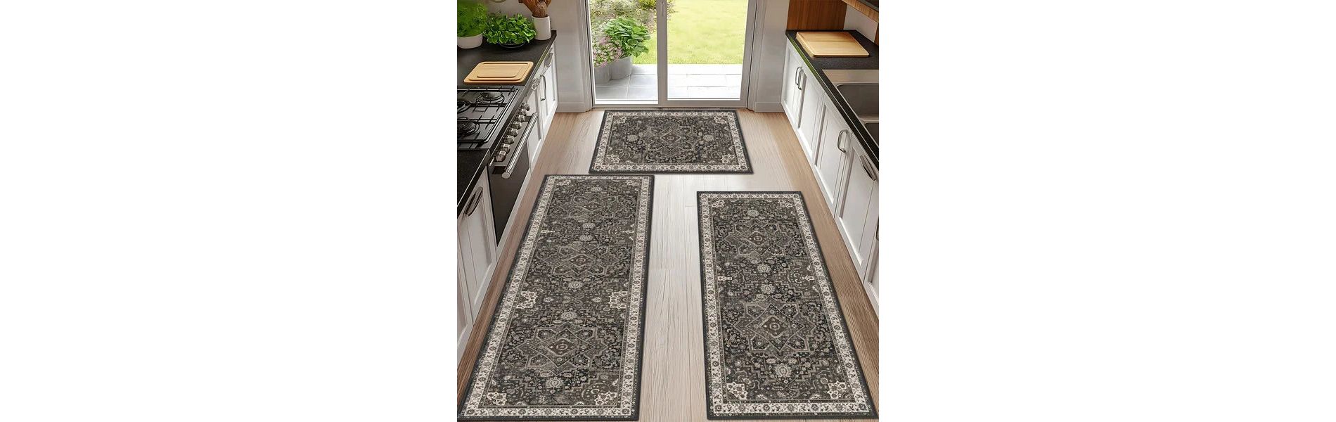 3 Piece Washable Kitchen Rug Set,N on Slip TPR Backing Absorbent Floor Mats for Sink, Farmhouse Kitchen Decor