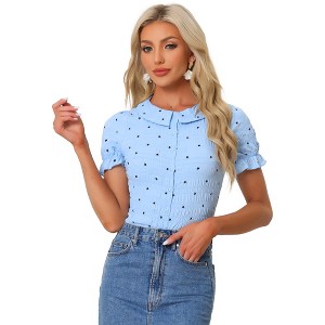 Allegra K Women's Peter Pan Collar Textured Stars Button Down Ruffle Top - 1 of 4