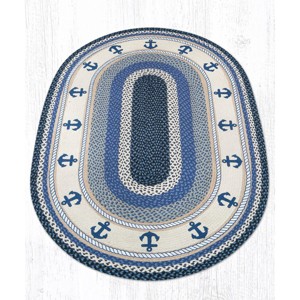 Earth Rugs Rustic Nautical Anchor Oval Patch Tread 4'x6' Durable Jute Accent - 1 of 3