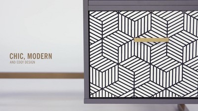 White MDF Single Pedestal Desk with Gold Legs and Drawer