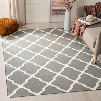 Handmade Grey Geometric Wool Dhurrie Rug - 3' x 5'