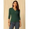 Hobemty Women's Basic V Neck Button 3/4 Sleeve Knitted Henley Shirts - image 3 of 4