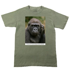 Image of confused Gorilla TFW  you see 100 men climbing into your enclosure on Monterrey sage Adult Crew Neck Short Sleeve T-shirt - 1 of 4