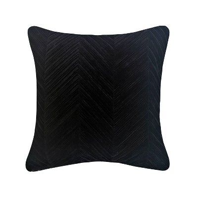 Chevron Velvet Throw Pillow Black - Edie@Home