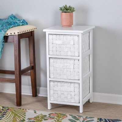 Versatile White Woven Fabric 3-Drawer Storage Cabinet