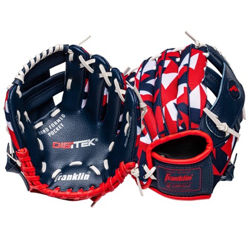 Red white and store blue baseball glove