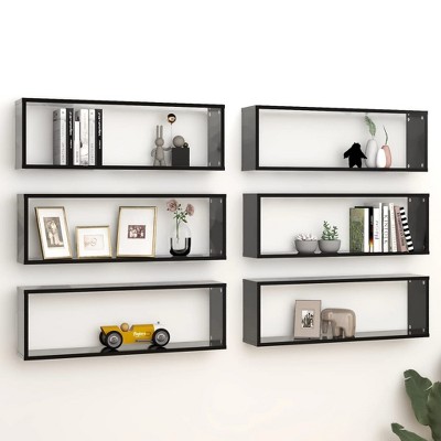 vidaXL Wall Cube Shelves 6 pcs Black 31.5 in.x5.9 in.x10.4 in. Engineered Wood