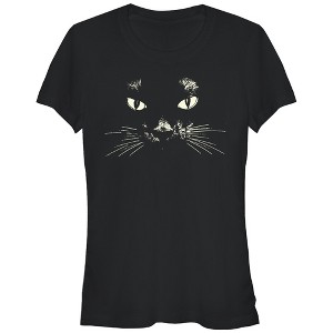 Juniors Womens Lost Gods Black Cat Face T-Shirt - 1 of 3