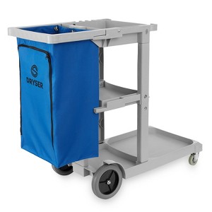 Dryser Commercial Janitorial Cleaning Cart on Wheels - Housekeeping Caddy with Shelves and Vinyl Bag - Gray - 1 of 4