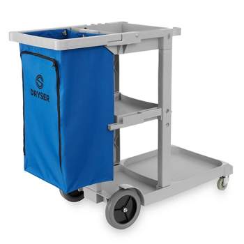 Dryser Commercial Janitorial Cleaning Cart on Wheels - Housekeeping Caddy with Shelves and Vinyl Bag - Gray