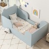 Infurnic Beds, Toddler Floor Bed with Raised Safety Guardrails, Door and Wood Slats, Bear Pattern Fence for Kids, Blue, 54.4"*30"*19.7" - 2 of 4