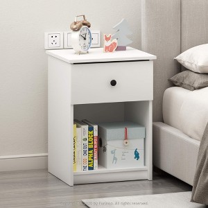 Furinno 2PCS Mid-Century Nightstand Multipurpose End Table Accent Side Table W/Drawer & Open Storage Cube for Bedroom,Living Room,White - 1 of 4
