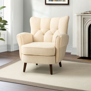 Dittmar Mid Century Club Chair with Wingback and Button-tufted Design  | ARTFUL LIVING DESIGN-IVORY - 1 of 4