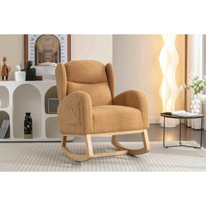 Airsurfer Modern Upholstered Rocking Chair with Wooden Base, Cozy Teddy Fabric Accent Chair for Living Room or Bedroom - 1 of 4
