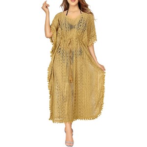 LA LEELA Women's Beach Casual Summer Vacation Beachwear Bathing Suit Loose Beach Dress Relaxed Parties Cover Up - 1 of 4