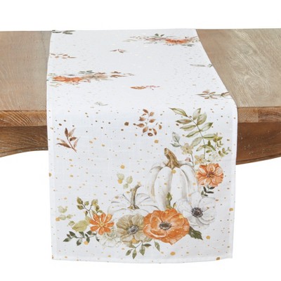 Saro Lifestyle Harvest Delight Pumpkin Table Runner, White, 16" x 72"