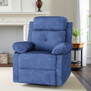 MAYEERTY Blue Small Swivel Rocker Recliner Space Saving Design for Women Fits Bedroom Living Room - 1 of 4