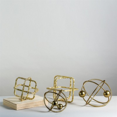 Small Distressed Gold Geometric Metal Cube Sculpture