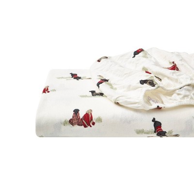 Full White Cotton Flannel Sheet Set with Retriever Print