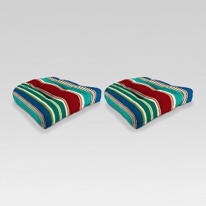 Outdoor Set of 2 Wicker Chair Cushions - Red/Green Stripe - Jordan Manufacturing