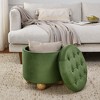 Round Ottoman Storage Ottoman with Convertible Lid Coffee Table, Button Design, Green/Blue/Yellow/Beige-ModernLuxe - 3 of 4