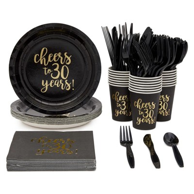 Juvale 30th Party Supplies - Serves 24, Cheers to 30 Years Disposable Dinnerware Set