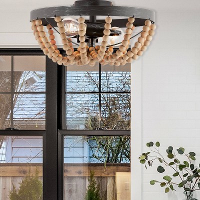 Boho Driftwood 17'' Brown Beaded Semi-Flush Ceiling Lamp