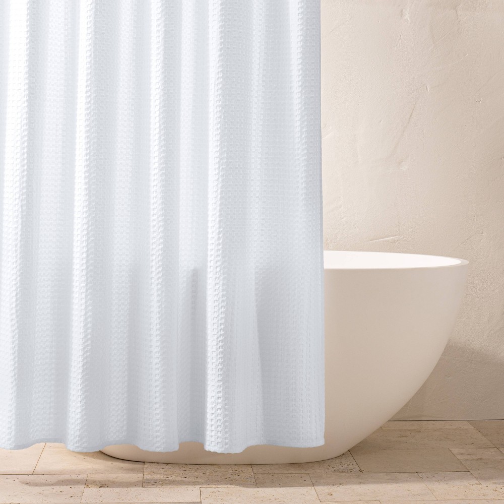 Waffle Shower Curtain White - Casaluna