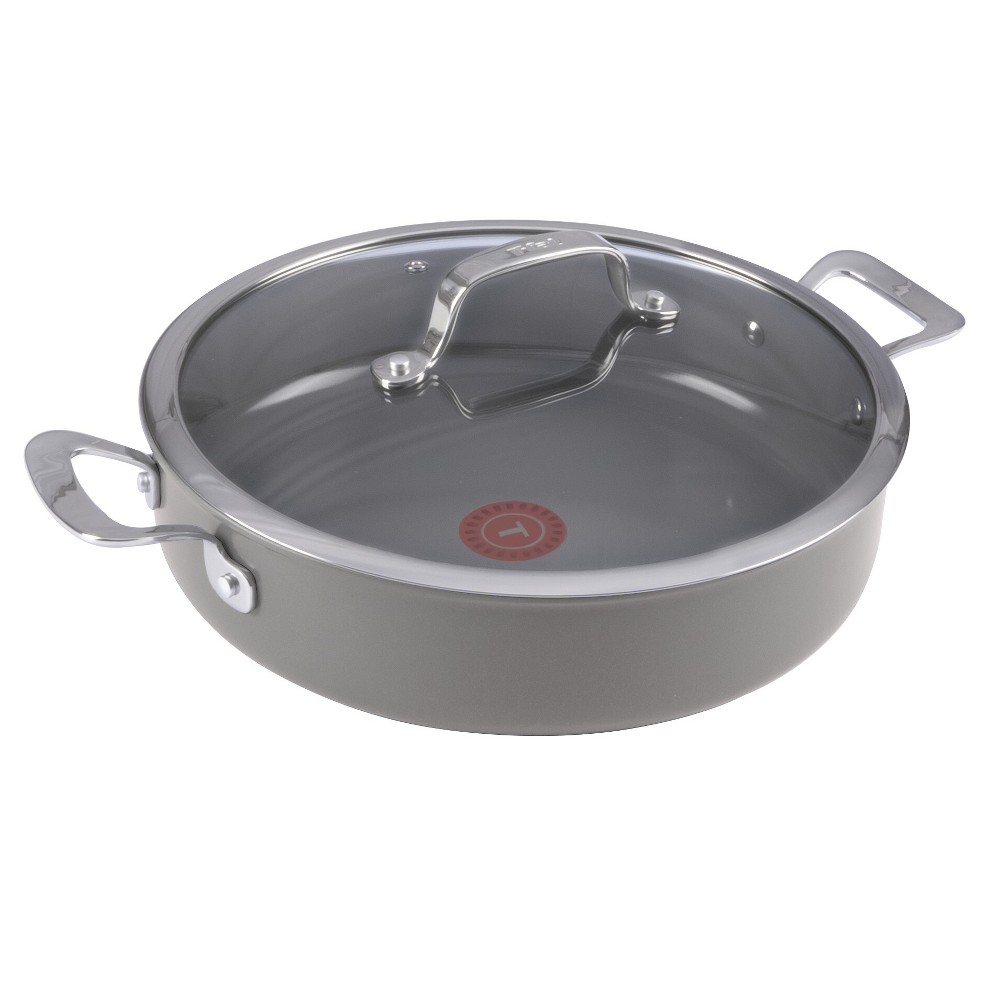 T-fal 5.5qt Universal Pan, Ceramic Excellence Nonstick Cookware Gray: T-Fal Frying Pan, Induction & Oven-Safe, Glass Lid