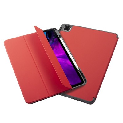 Insten - Soft TPU Tablet Case For iPad Pro 12.9" 2020, Multifold Stand, Magnetic Cover Auto Sleep/Wake, Pencil Charging, Light Red