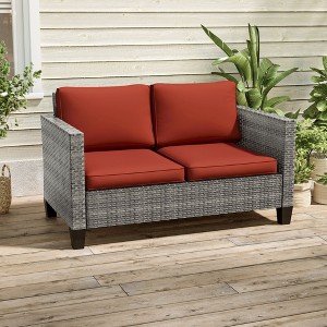 Sonkuki Patio Loveseat Sofa, All-Weather PE Rattan Wicker Set Small Patio Conversation Couch with Cushion - 1 of 4