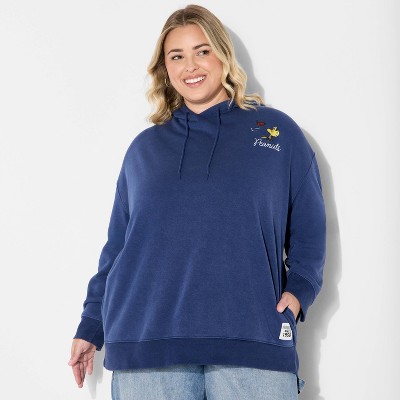 Women's Peanuts Fleece Graphic Hooded Sweatshirt - Navy Blue