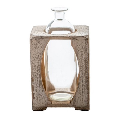 11" Wood and Glass Vase Off-White - Ultimate Innovations