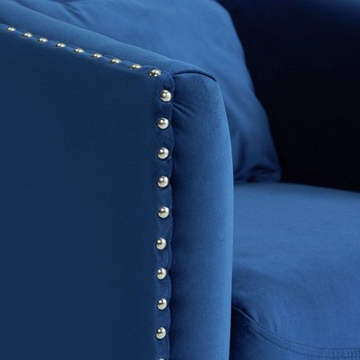 Navy Velvet Swivel Accent Chair with Wood Base