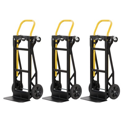 Harper Trucks PJDY2223AKD 400 Pound Capacity Glass Filled Nylon Frame Dual Convertible Cart and Dolly with 8 Inch Pneumatic Wheels, Black (3 Pack)