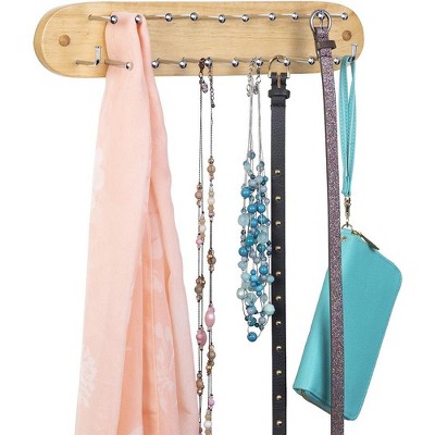 J&V TEXTILES Wall Mounted Tie, Belt and Scarf Hanger, Holds Up to 21-Ties, Natural Wood