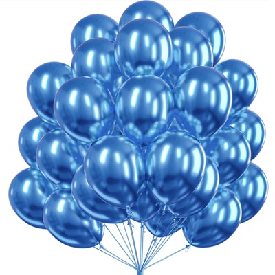 PartyWoo Balloons Metallic Blue Chrome 12 Inch 50 pcs