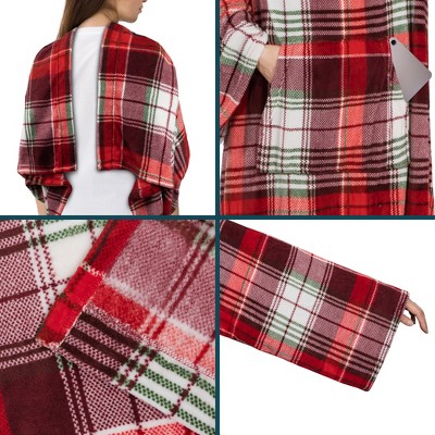 Christmas Plaid Fleece Wearable Blanket with Sleeves
