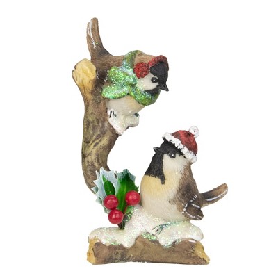 Napco 5" Christmas Birds with Hats and Scarfs on Branch Tabletop Decoration